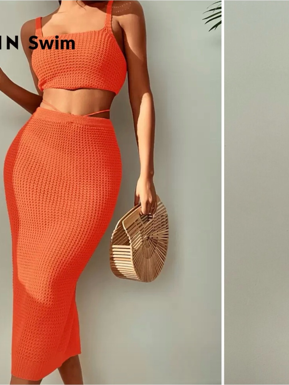SHEIN Swim Orange Knit Cover Up Set | 2PC Crop Top & Midi Skirt